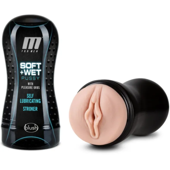 Soft and Wet Pussy Self Lubricating Stroker with Pleasure Orbs Vanilla Blush Male Sex Toys